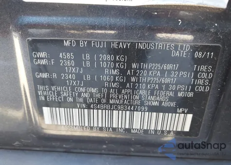 2011 Subaru Outback 2.5I Limited z USA, uszkodzony, nr VIN 4S4BRBJC9B3447099